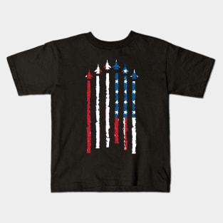 American Flag USA Fighter Jet Con Trail Kids T-Shirt